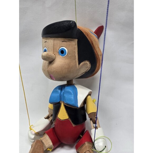 Pinocchio wooden doll Hand Carved and Painted With Puppet Strings 7" Tall-Signed - Picture 14 of 15
